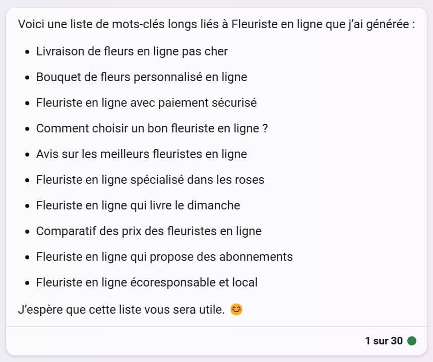 liste mots clés par ChatGPT